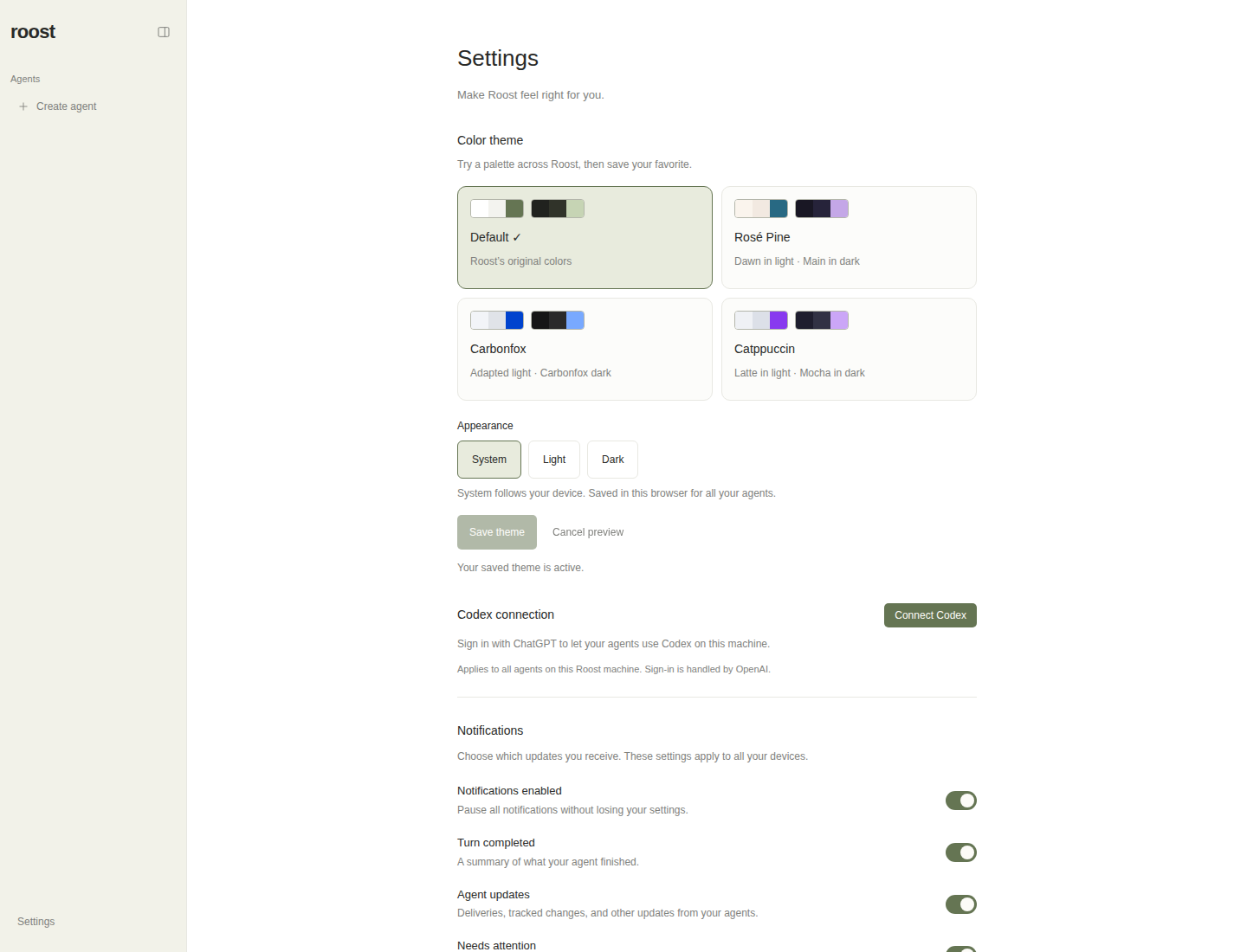 AFTER: Settings with the new theme picker on desktop, 1440 by 1100