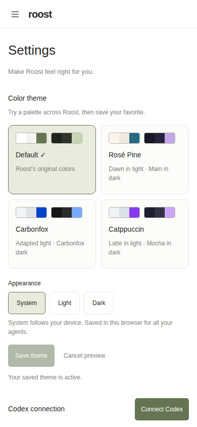 AFTER: Settings with the new theme picker on mobile, 390 by 844